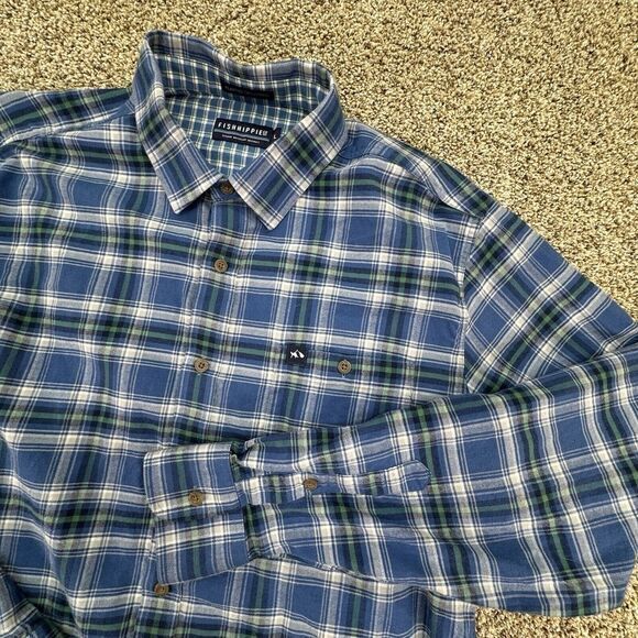 Fish Hippie Flannel Collection Long‎ Sleeve Button Down Shirt (Men's Large) Blue - Picture 1 of 9